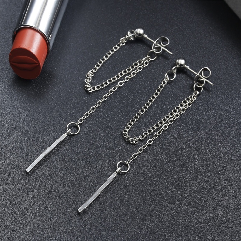 2/$20! Silver Studs w/Draped Chain & Vertical Bar - Picture 2 of 8